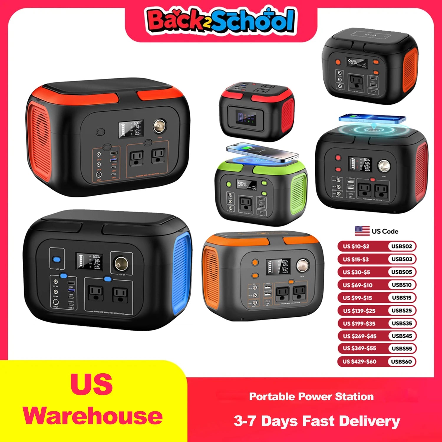 600W/300W/200W Portable Solar Power Station with AC Outlets