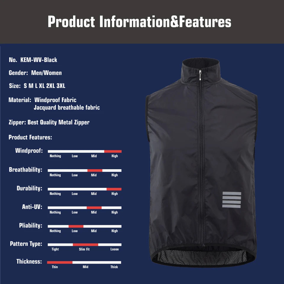 KEMALOCE Men’s Windproof Cycling Vest 2023