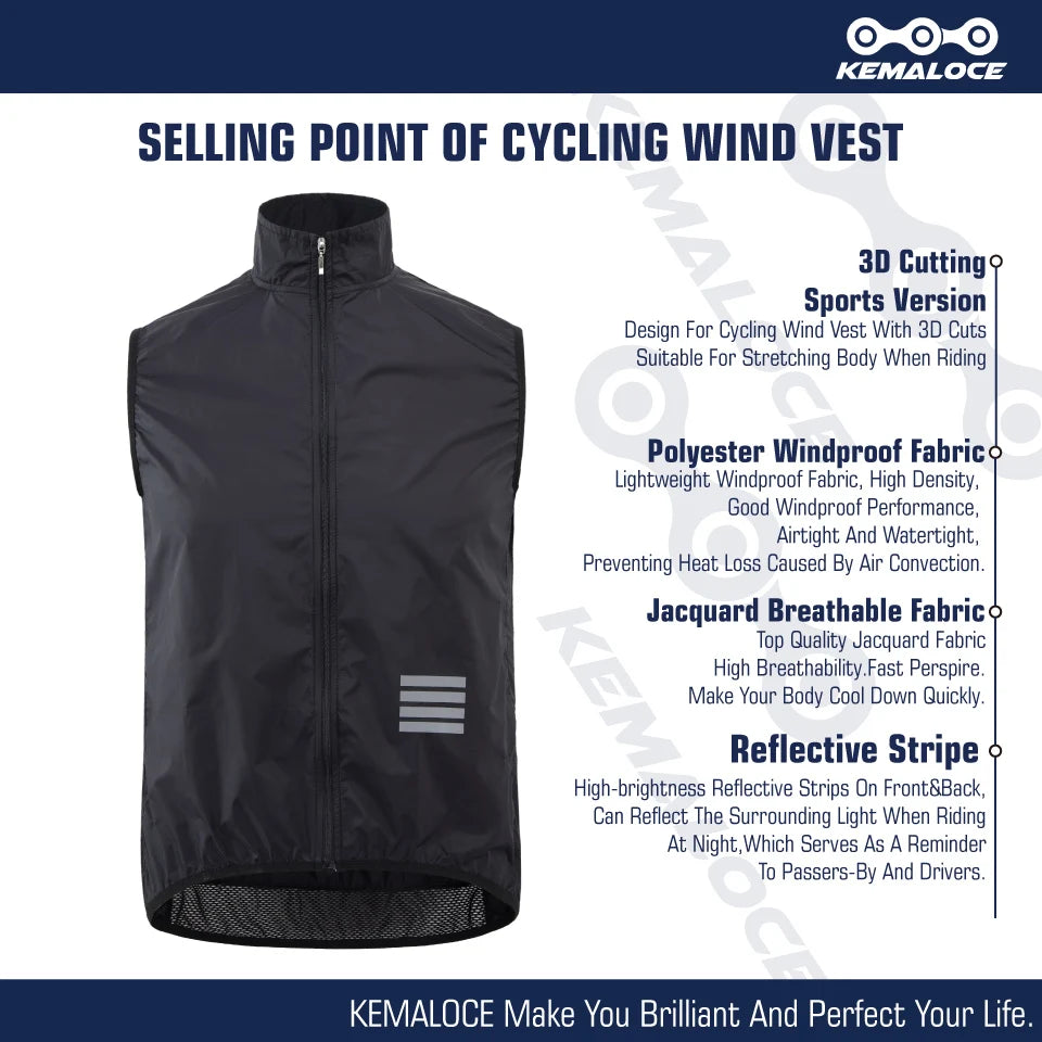 KEMALOCE Men’s Windproof Cycling Vest 2023