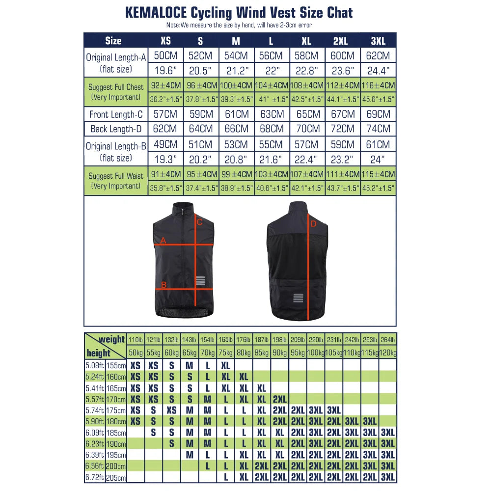 KEMALOCE Men’s Windproof Cycling Vest 2023