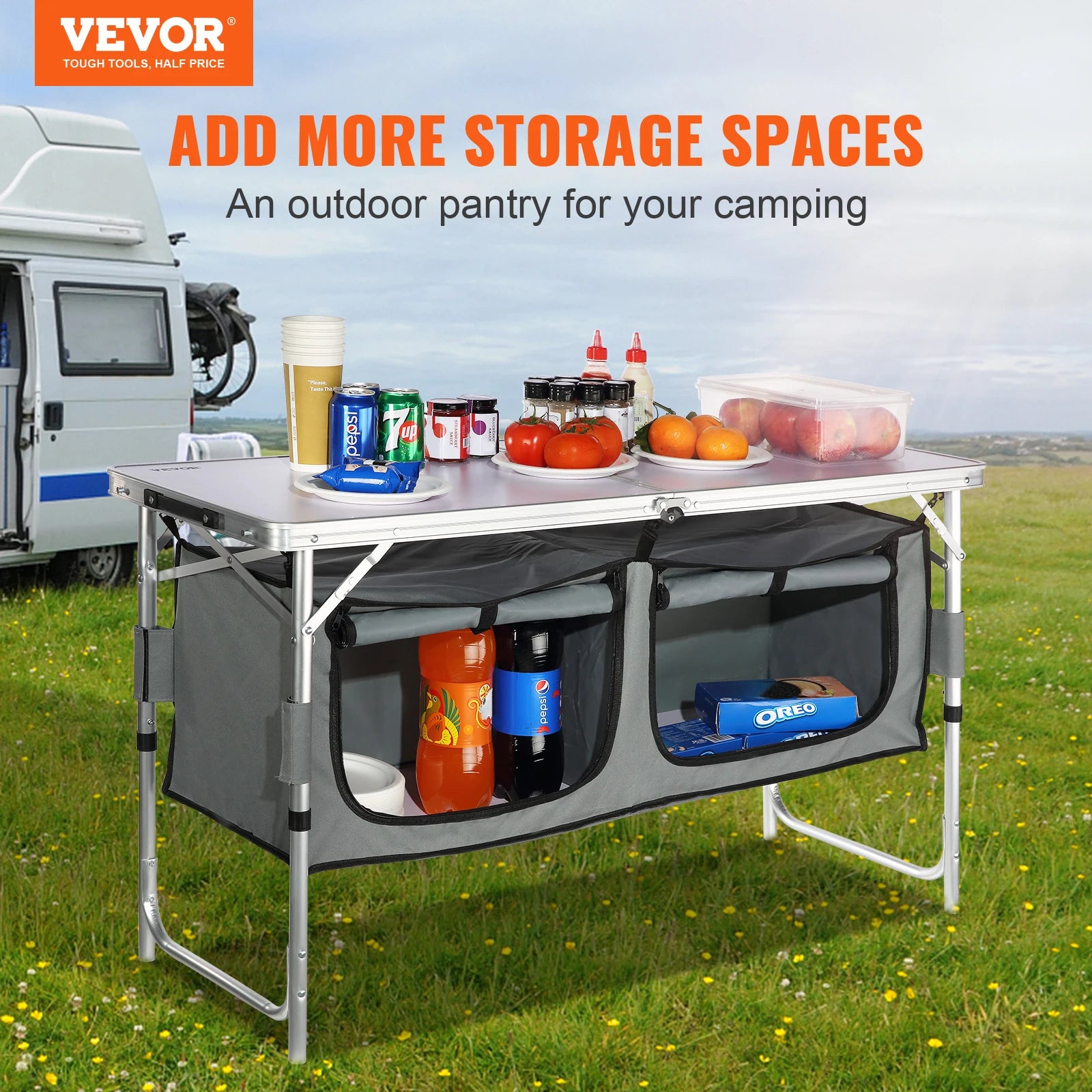 SucceBuy Folding Camping Kitchen Table – Quick Set-Up, Portable Outdoor Cooking Station