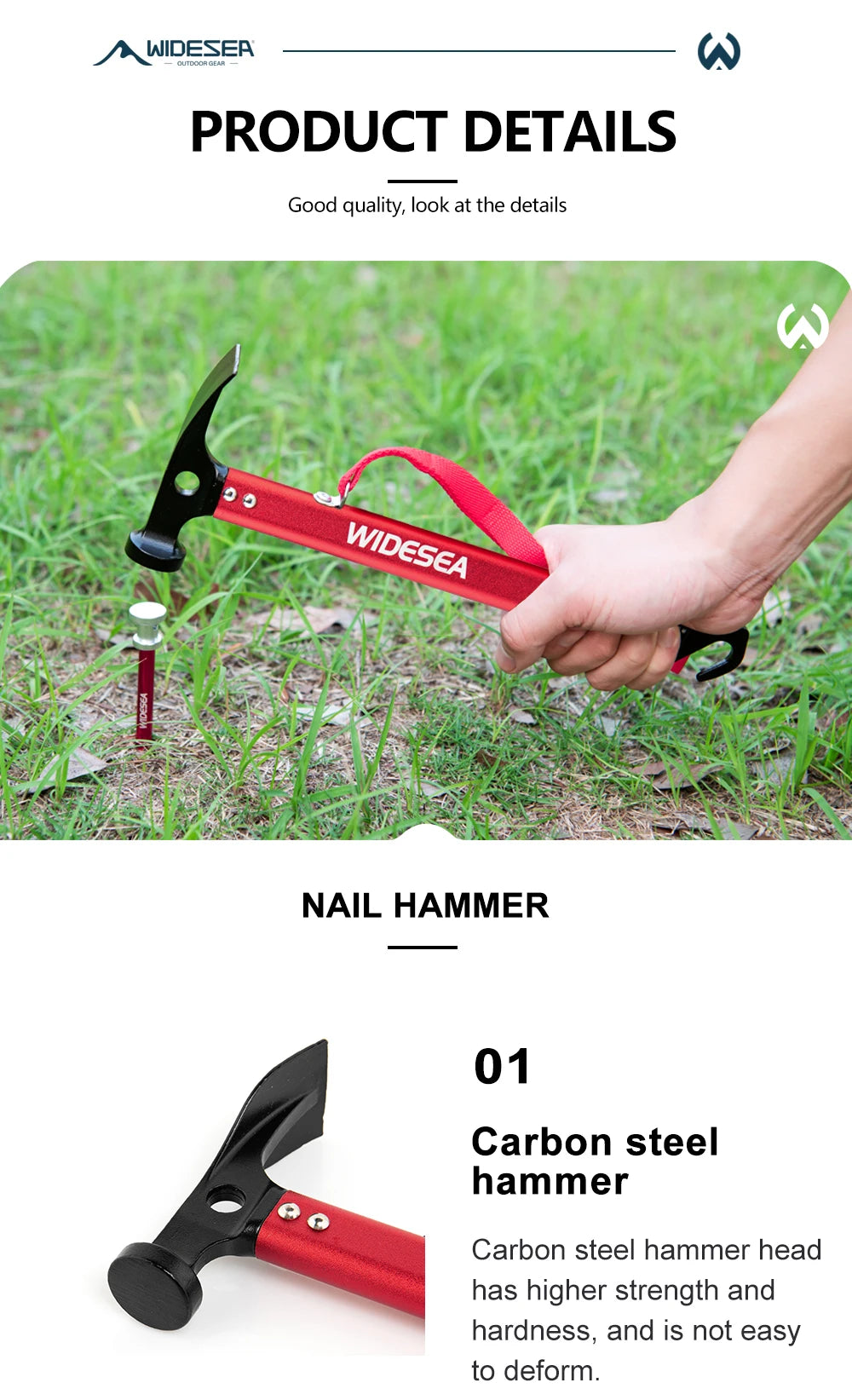 Widesea Stainless Steel Tent Hammer with Stake Puller