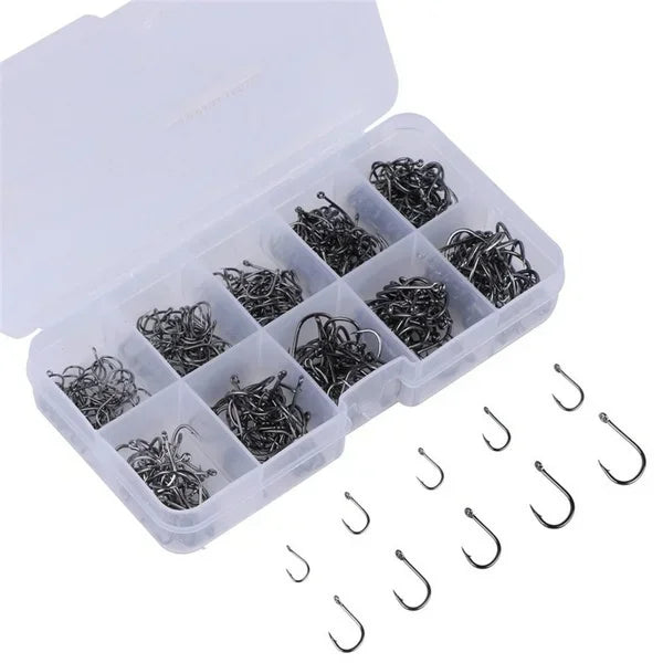 100PCS Carbon Steel Carp Fishing Hooks – 10 Sizes