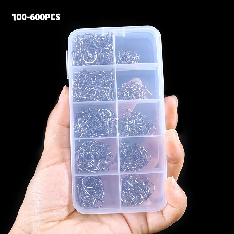 Fishing Hooks Kit – Strong Carbon Steel Barbed Hooks, 3#–12#, 50–1600pcs/Box