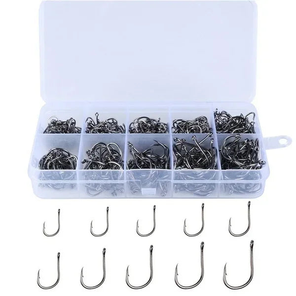 100PCS Carbon Steel Carp Fishing Hooks – 10 Sizes