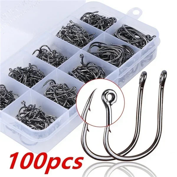 100PCS Carbon Steel Carp Fishing Hooks – 10 Sizes
