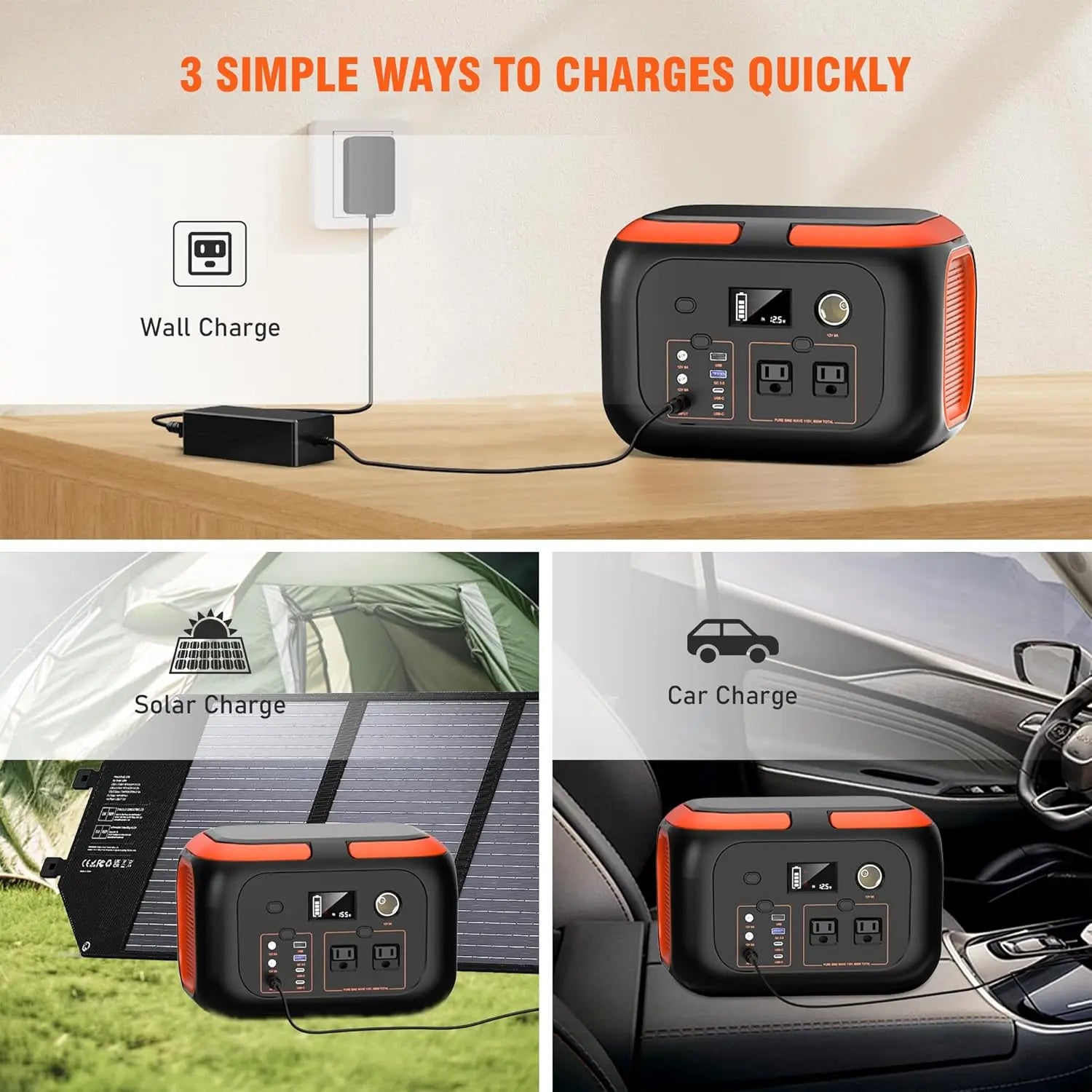 600W/300W/200W Portable Solar Power Station with AC Outlets