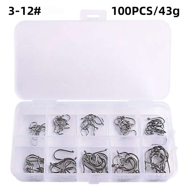 Fishing Hooks Kit – Strong Carbon Steel Barbed Hooks, 3#–12#, 50–1600pcs/Box