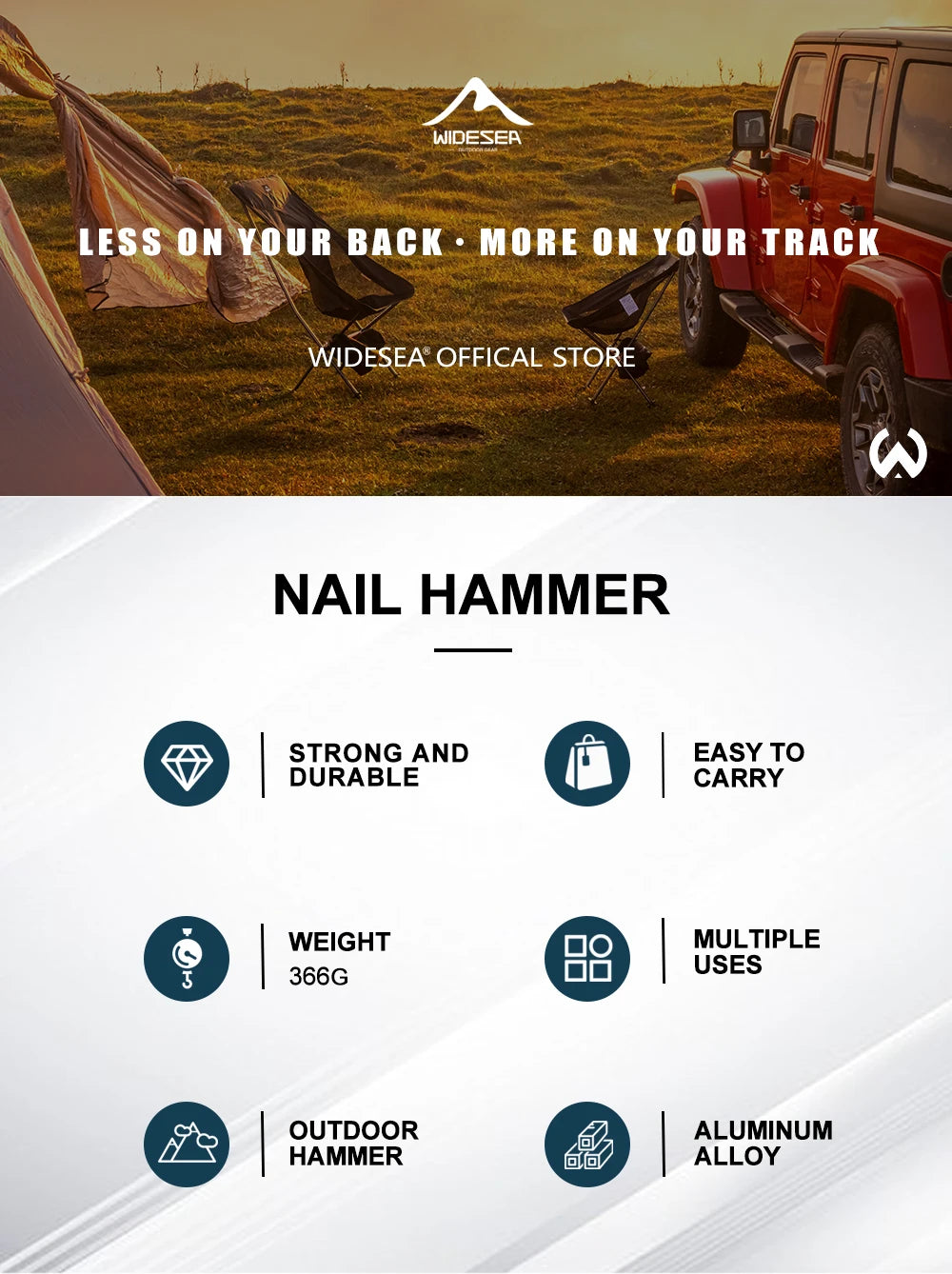 Widesea Stainless Steel Tent Hammer with Stake Puller