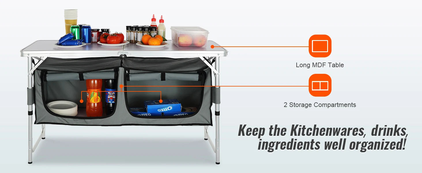 SucceBuy Folding Camping Kitchen Table – Quick Set-Up, Portable Outdoor Cooking Station
