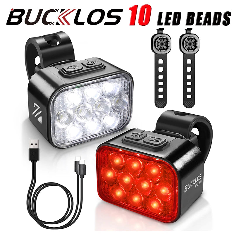 BUCKLOS USB Rechargeable LED Bike Lights – Front & Rear