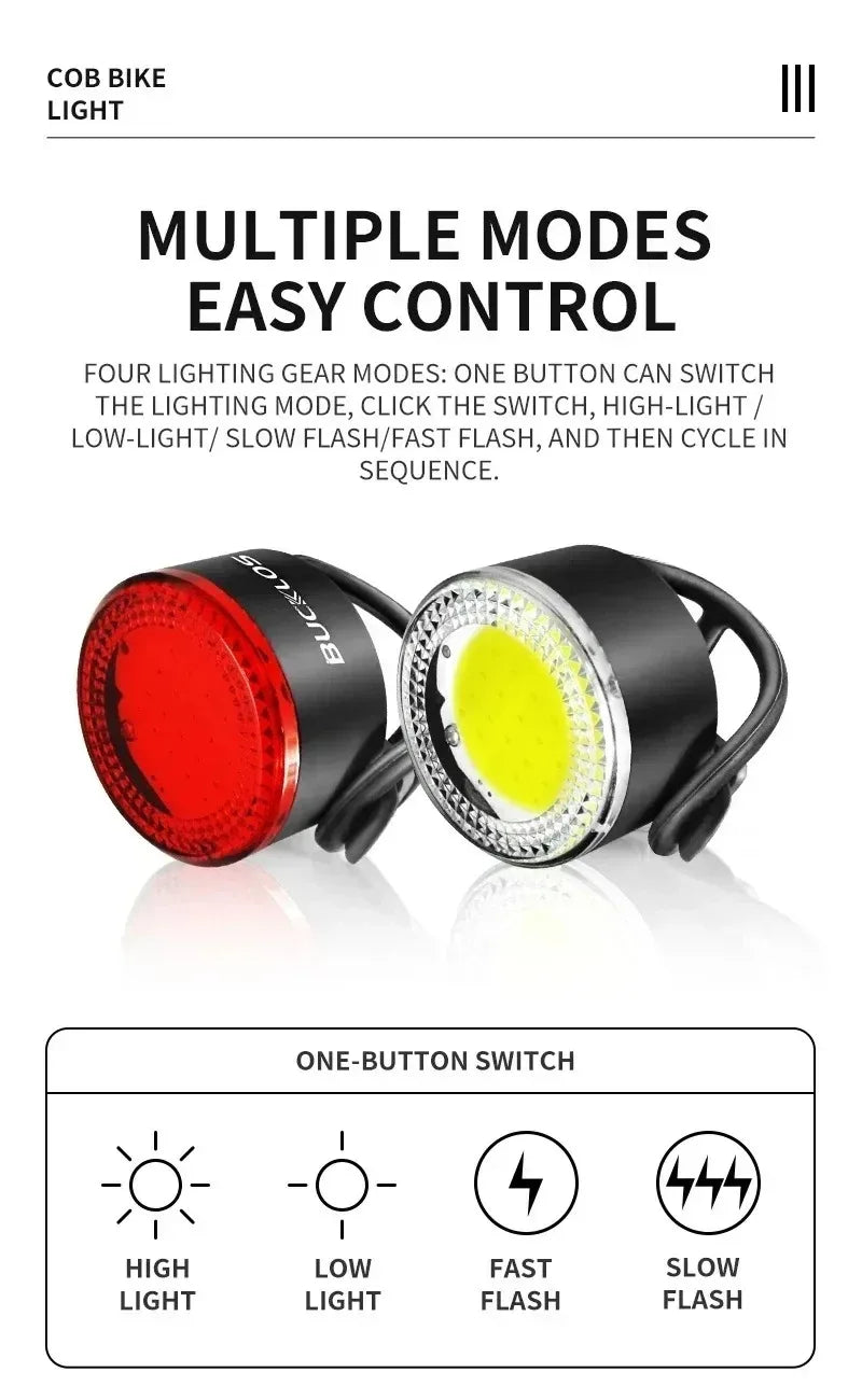 BUCKLOS USB Rechargeable LED Bike Lights – Front & Rear