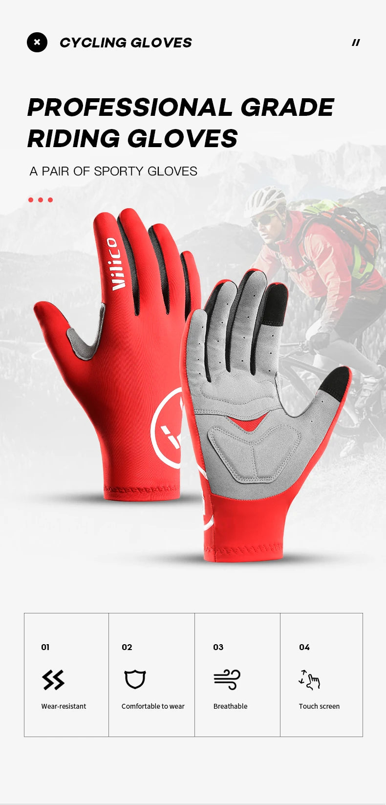 Touchscreen Gel Cycling Gloves – Full & Half Finger