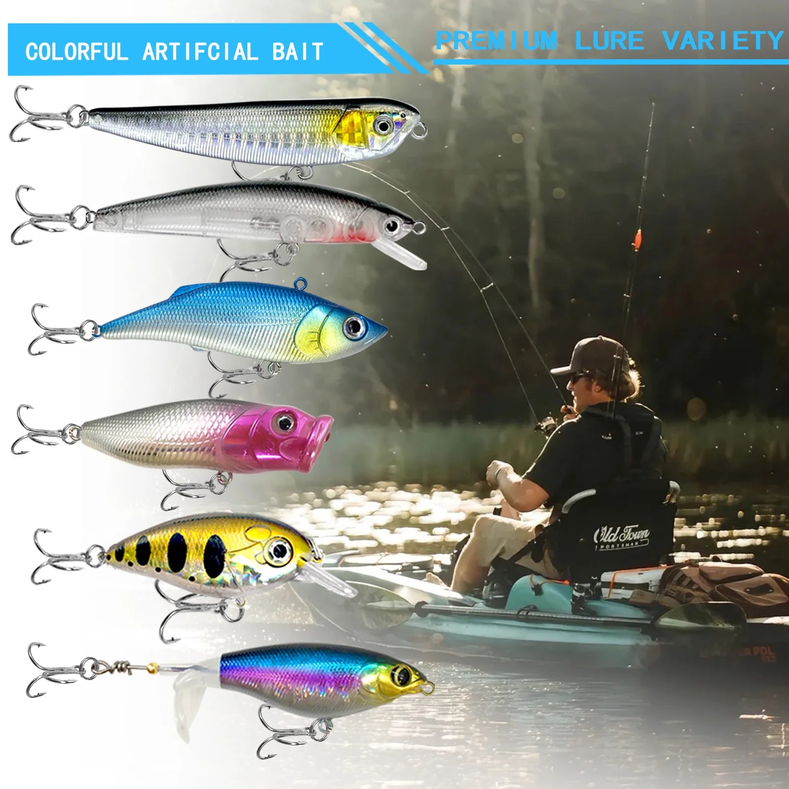 Multi-Lure Fishing Set with Tackle Box