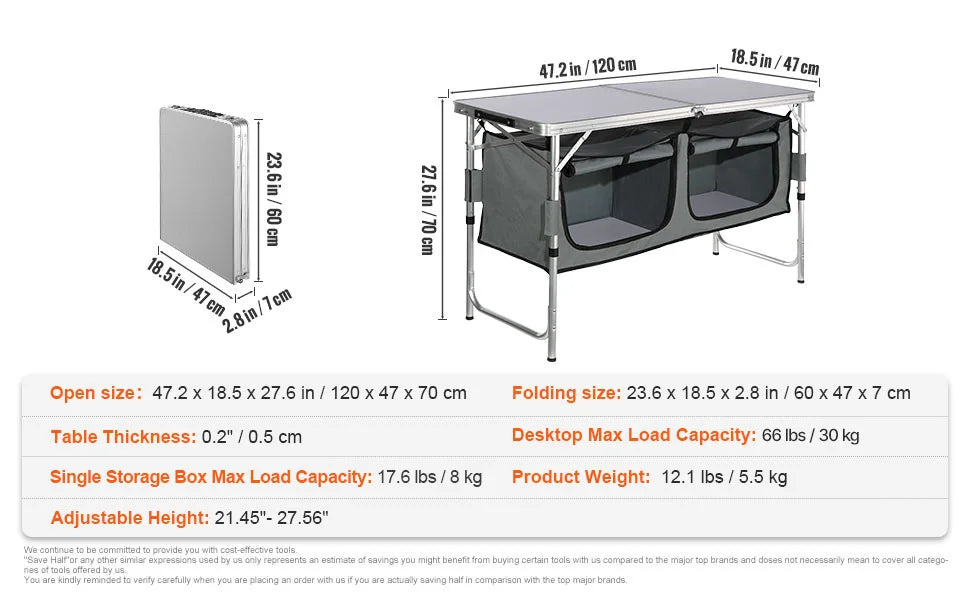 SucceBuy Folding Camping Kitchen Table – Quick Set-Up, Portable Outdoor Cooking Station