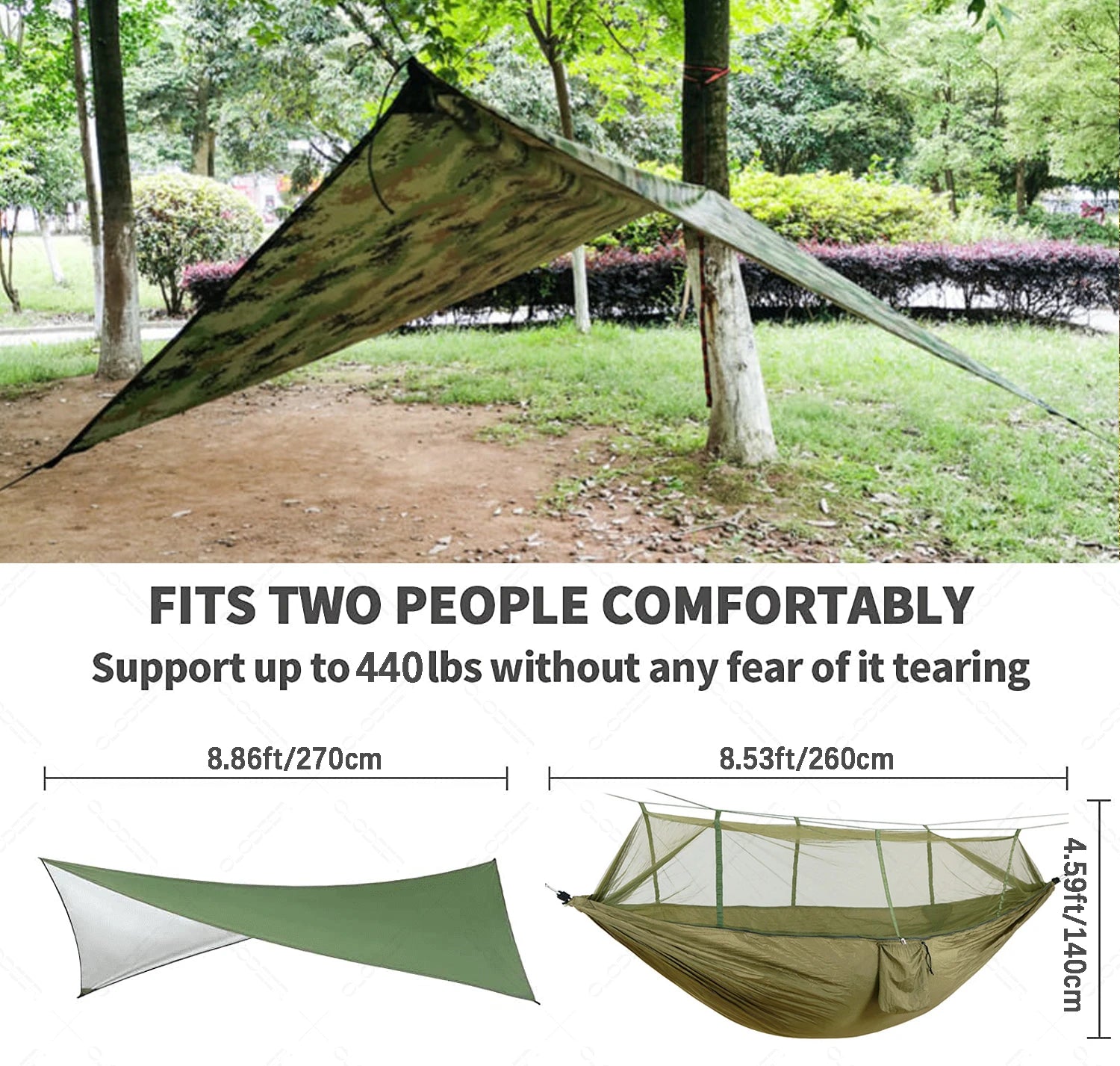 Camping Hammock with Mosquito Net & Rainfly Tent