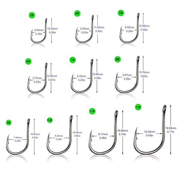 100PCS Carbon Steel Carp Fishing Hooks – 10 Sizes