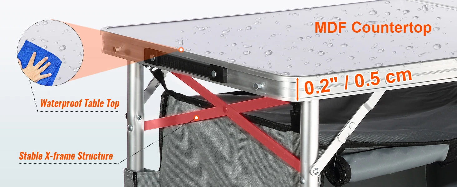 SucceBuy Folding Camping Kitchen Table – Quick Set-Up, Portable Outdoor Cooking Station