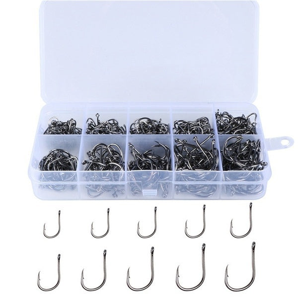 100PCS Carbon Steel Carp Fishing Hooks – 10 Sizes