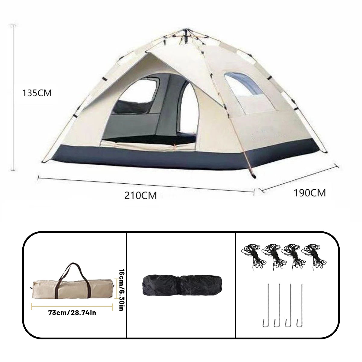 Outdoor Automatic Quick-Opening Tent – 4-Person Rain & Sun Shelter