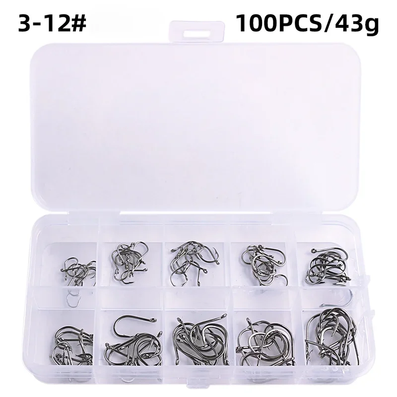 Fishing Hooks Kit – Strong Carbon Steel Barbed Hooks, 3#–12#, 50–1600pcs/Box