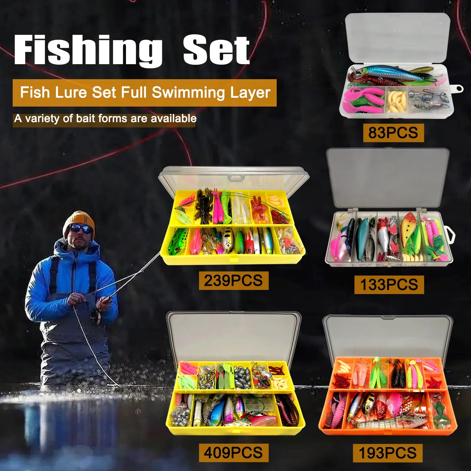Multi-Lure Fishing Set with Tackle Box