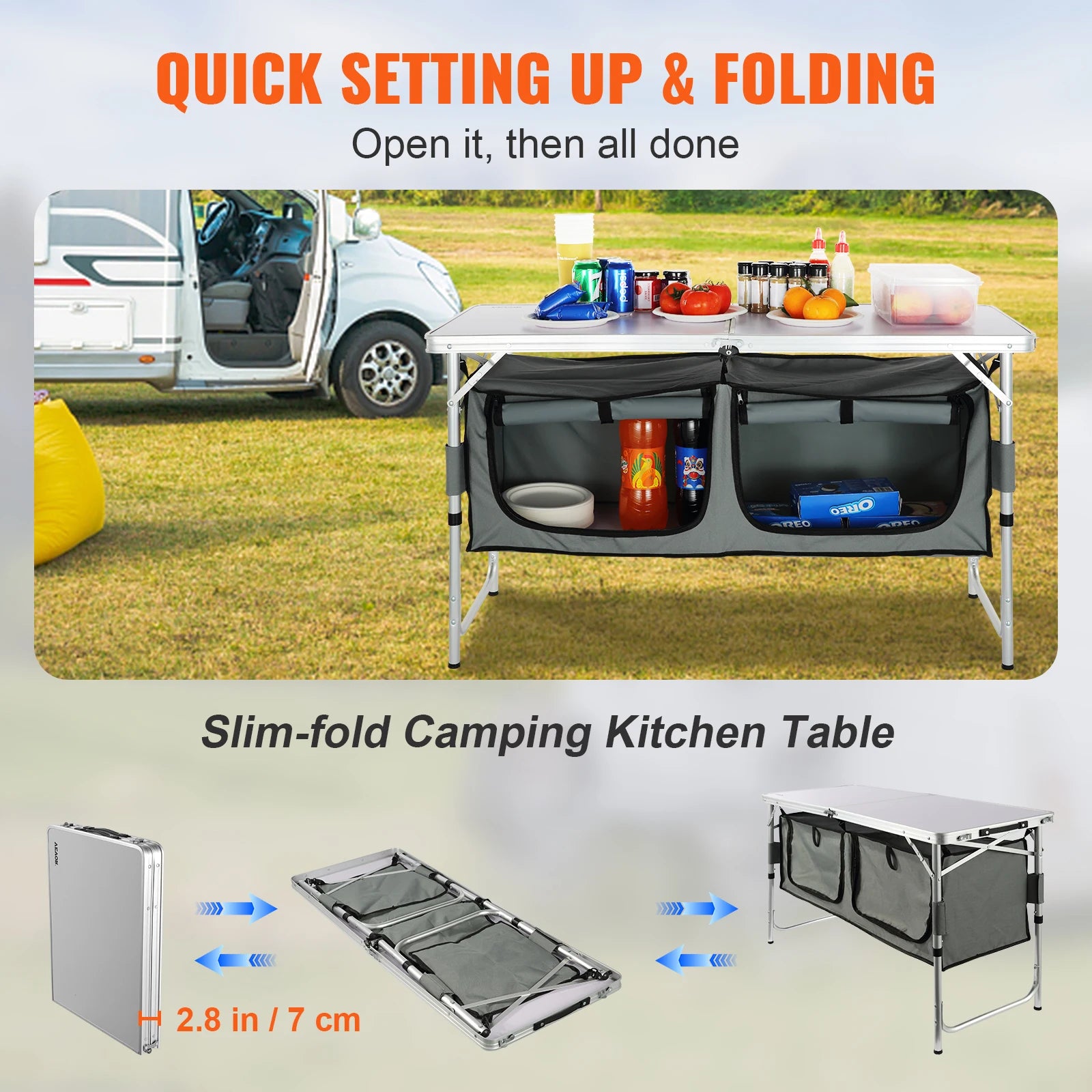 SucceBuy Folding Camping Kitchen Table – Quick Set-Up, Portable Outdoor Cooking Station