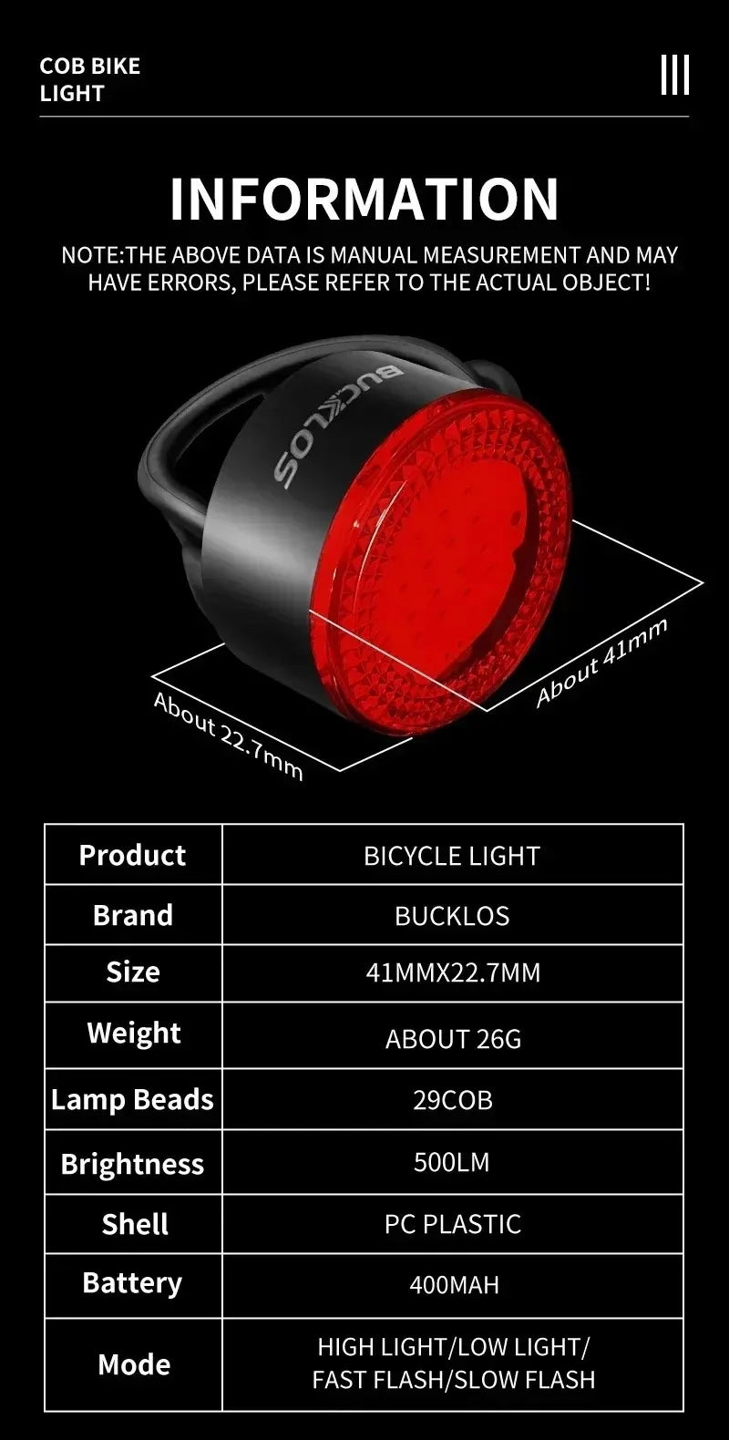 BUCKLOS USB Rechargeable LED Bike Lights – Front & Rear