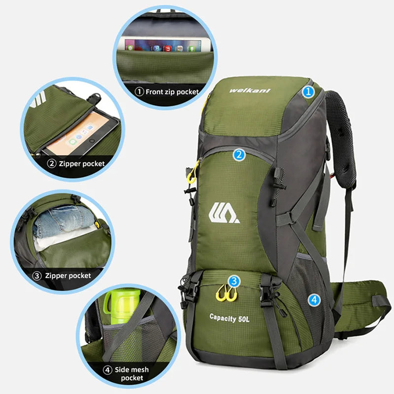 50L Waterproof Travel & Hiking Backpack