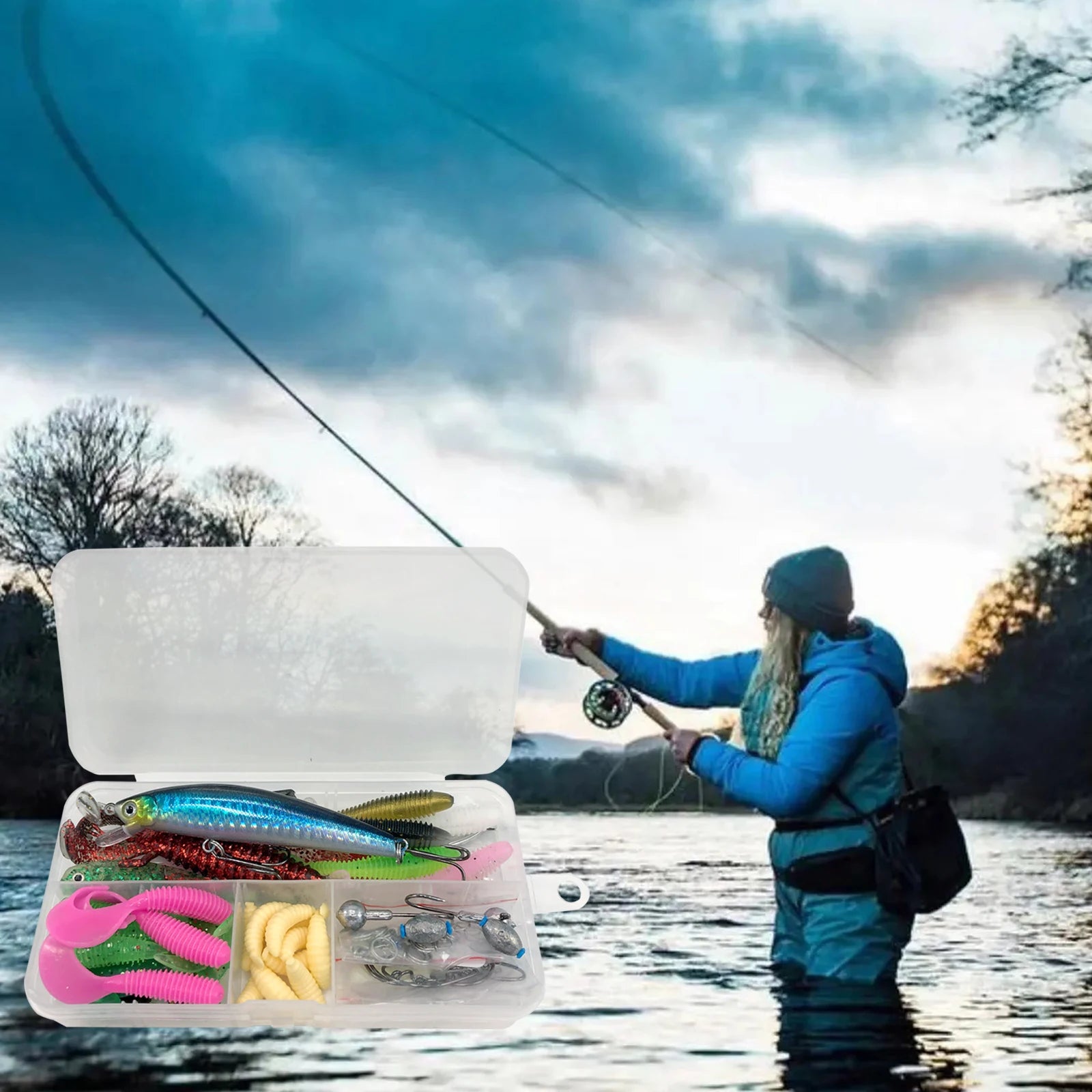 Multi-Lure Fishing Set with Tackle Box