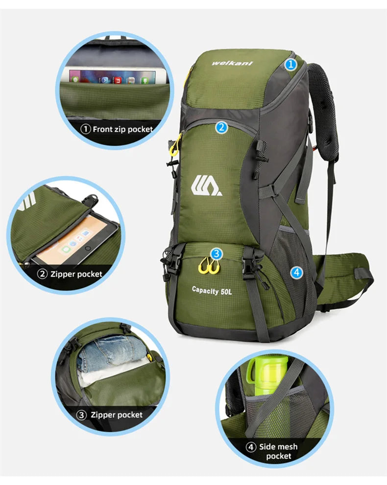 50L Waterproof Travel & Hiking Backpack