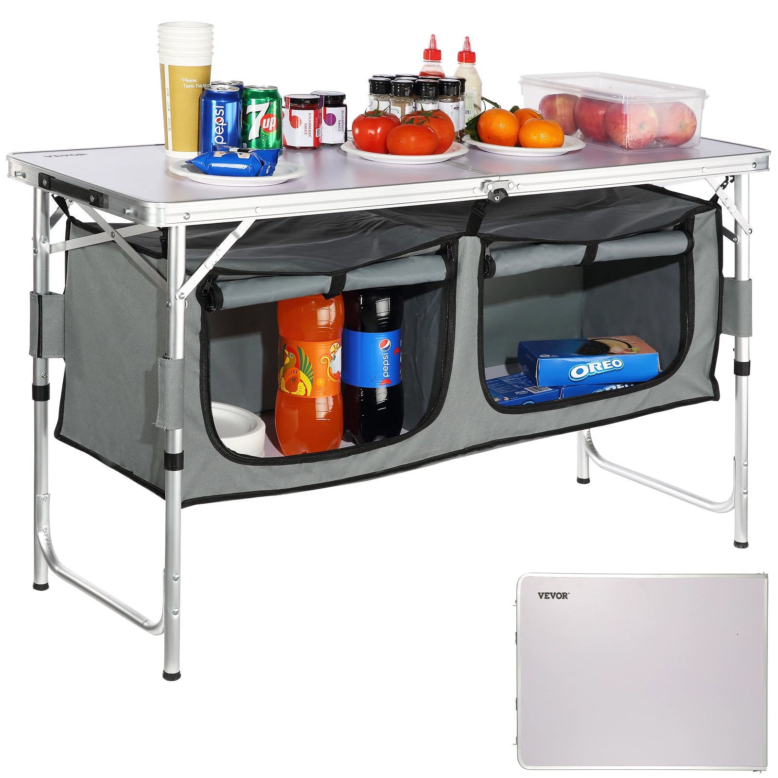 SucceBuy Folding Camping Kitchen Table – Quick Set-Up, Portable Outdoor Cooking Station