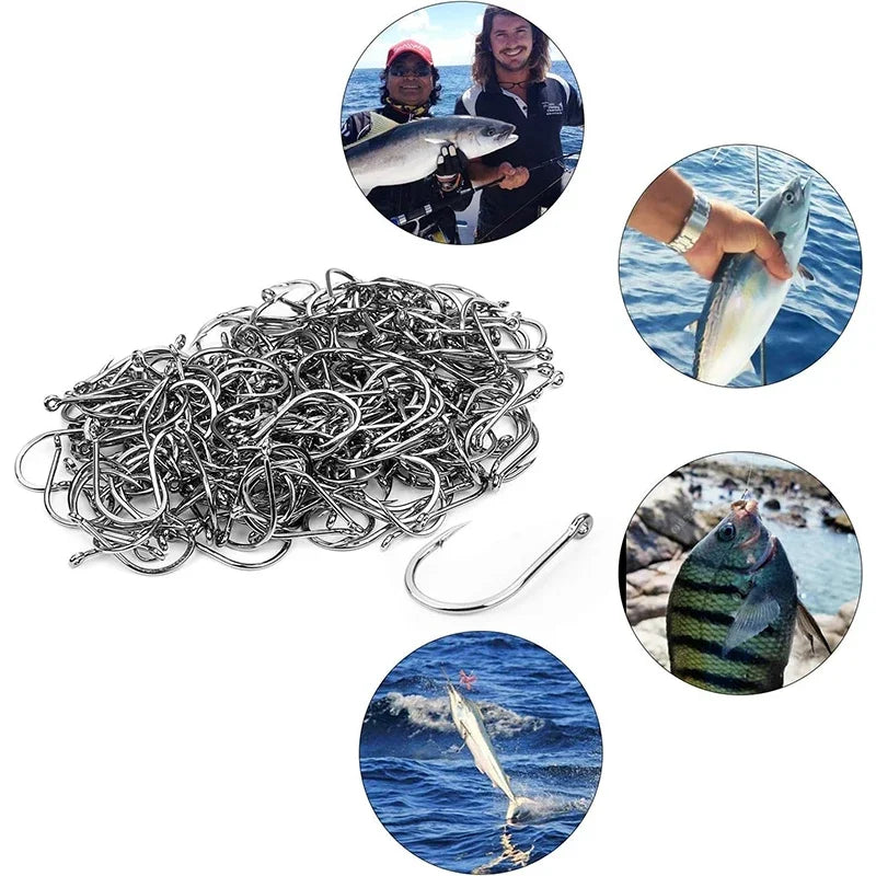 Fishing Hooks Kit – Strong Carbon Steel Barbed Hooks, 3#–12#, 50–1600pcs/Box