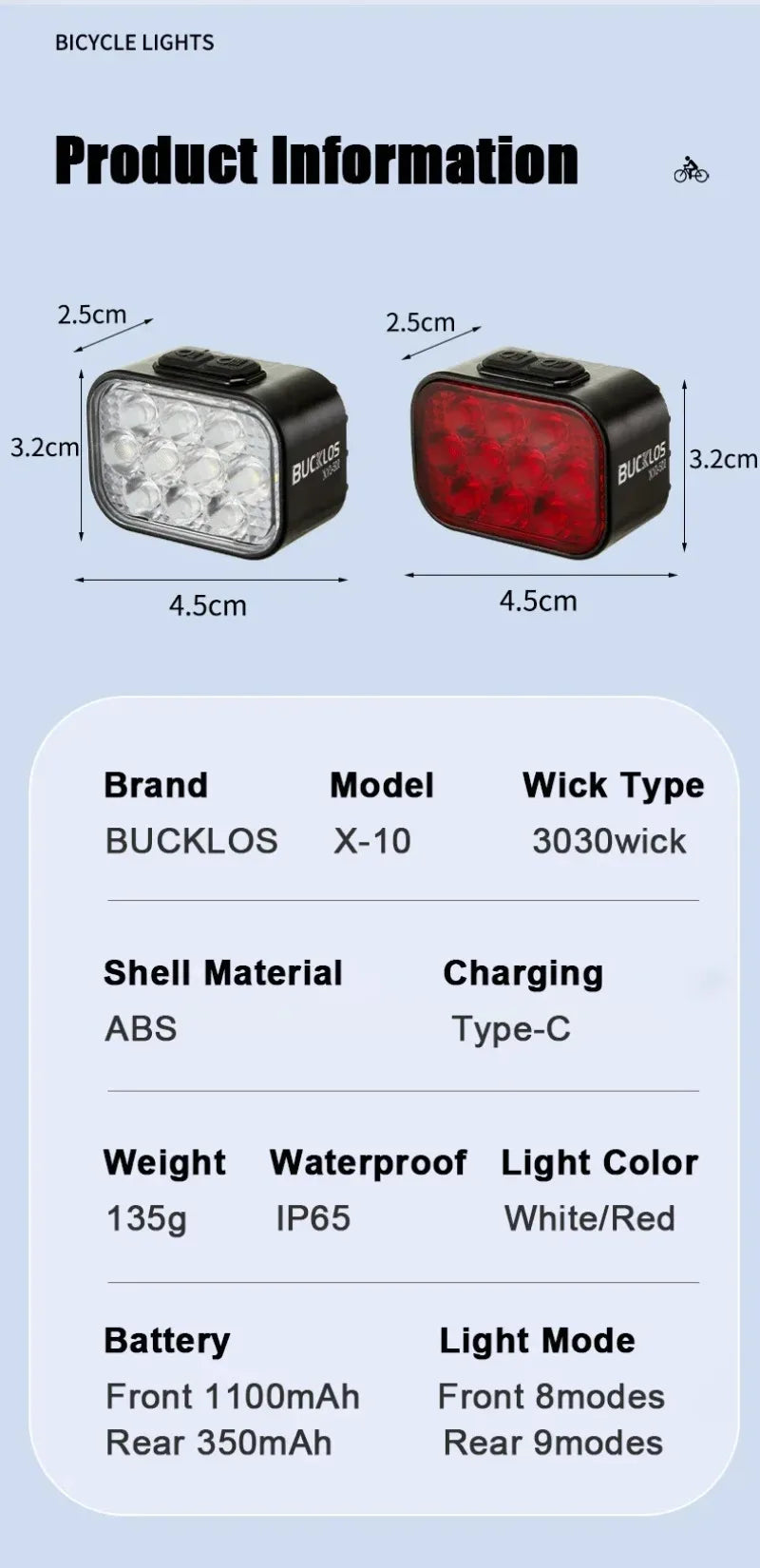 BUCKLOS USB Rechargeable LED Bike Lights – Front & Rear