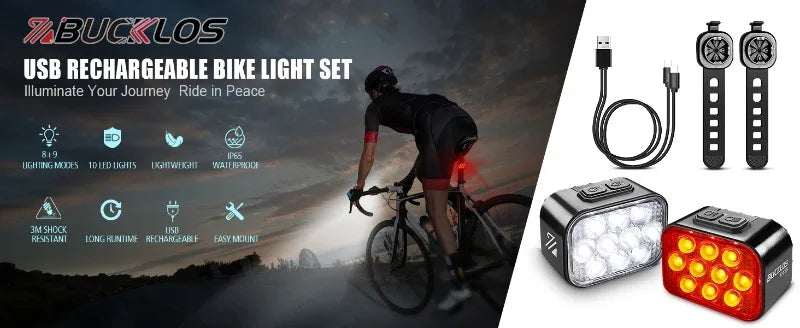 BUCKLOS USB Rechargeable LED Bike Lights – Front & Rear