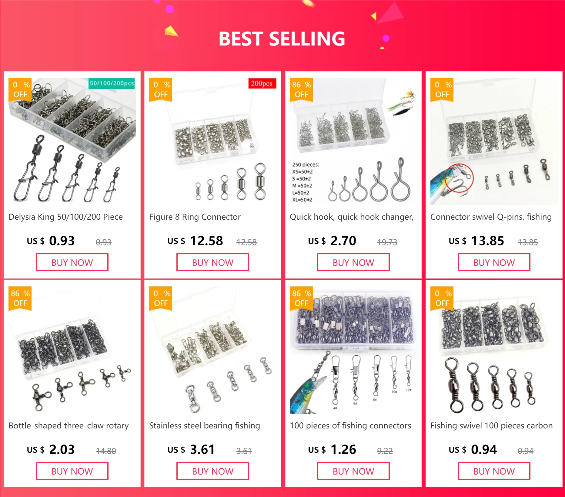 100PCS Carbon Steel Carp Fishing Hooks – 10 Sizes