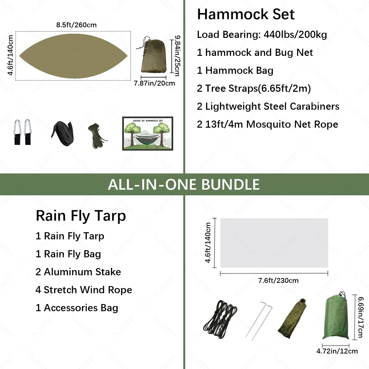 Camping Hammock with Mosquito Net & Rainfly Tent