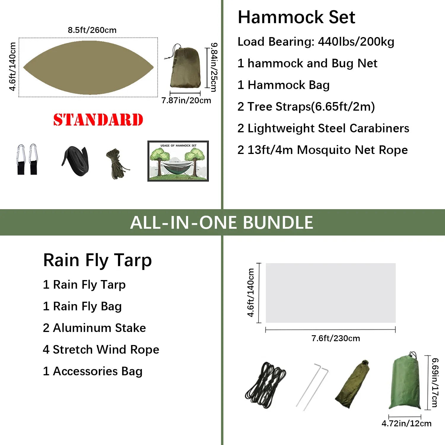 Camping Hammock with Mosquito Net & Rainfly Tent