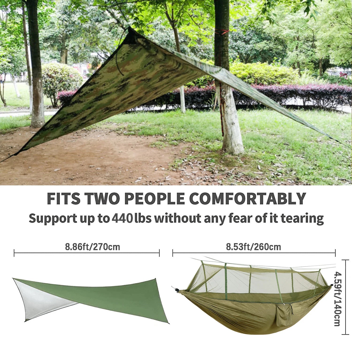 Camping Hammock with Mosquito Net & Rainfly Tent